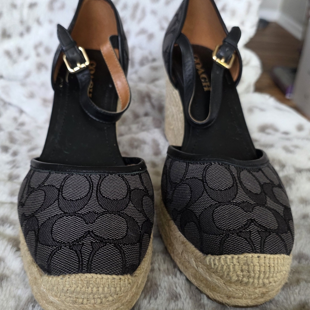 Coach Black Espadrille Wedge Sandals